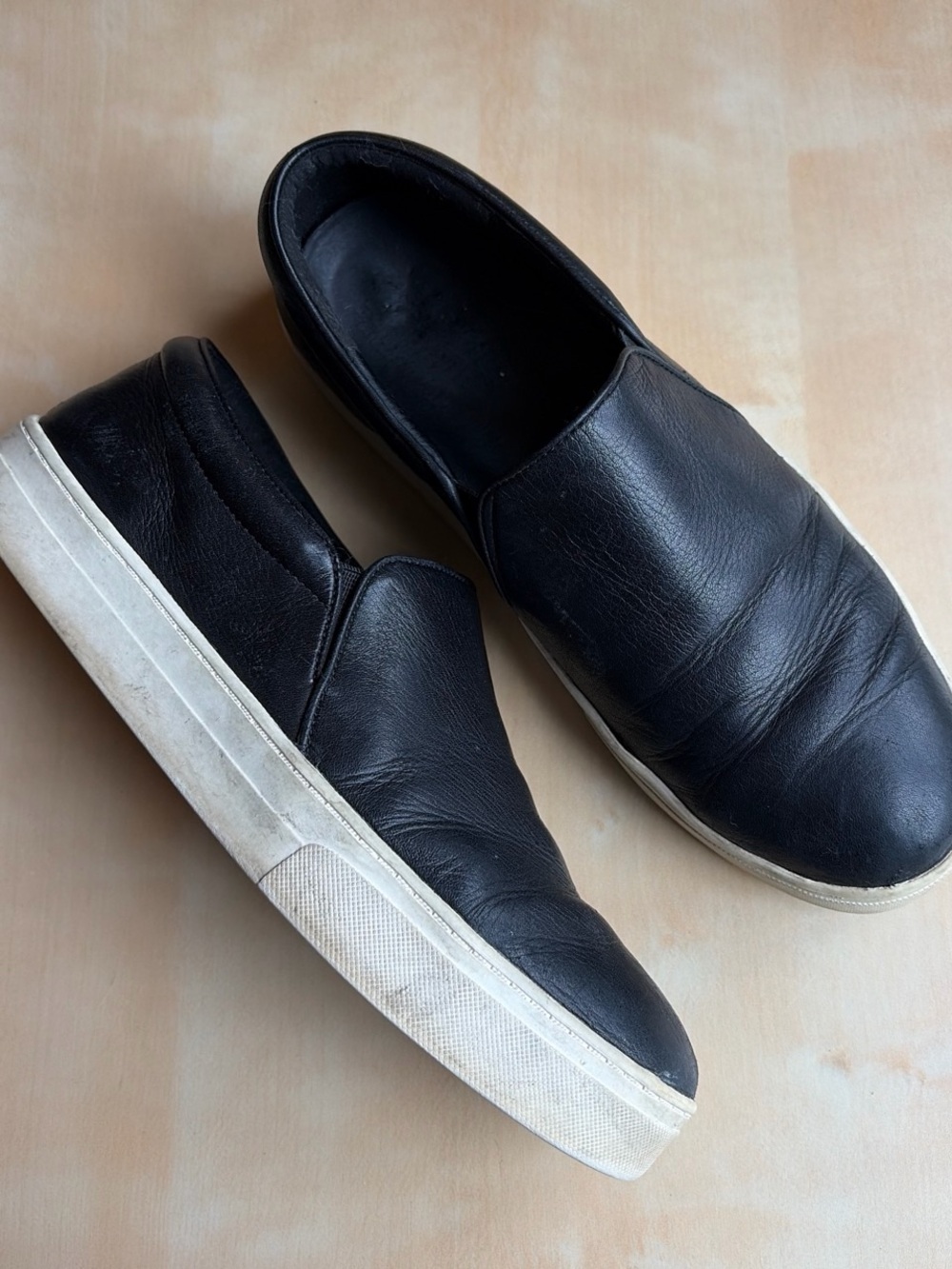 Eileen Fisher Black Leather Slip-On Sneakers with White Sole